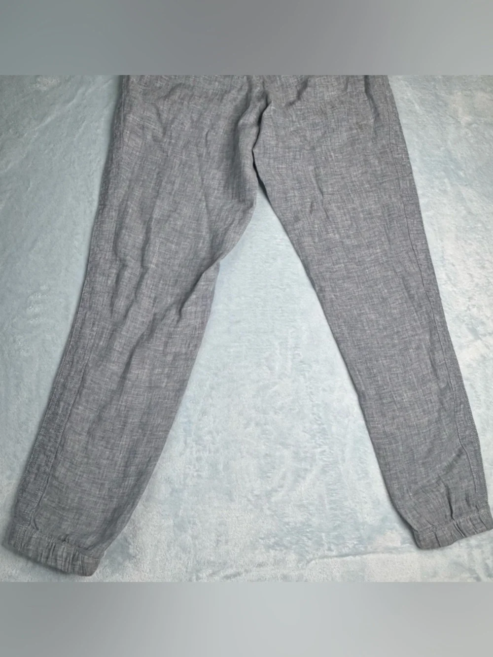 Athleta Cabo Linen Blue Textured Linen Jogger Pants Striped Drawstring Size 4